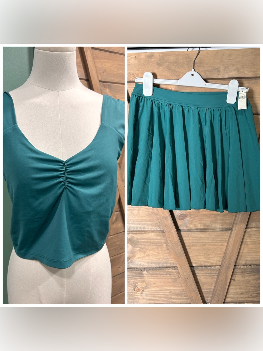 aerie ‘Fresh Teal’ Circle Skater Skort & Ruched Crop Top Set
